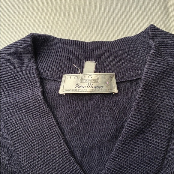 Hodgson of Scotland 100% Merino Wool Men's L V Neck Pullover Sweater Pockets - Picture 5 of 6